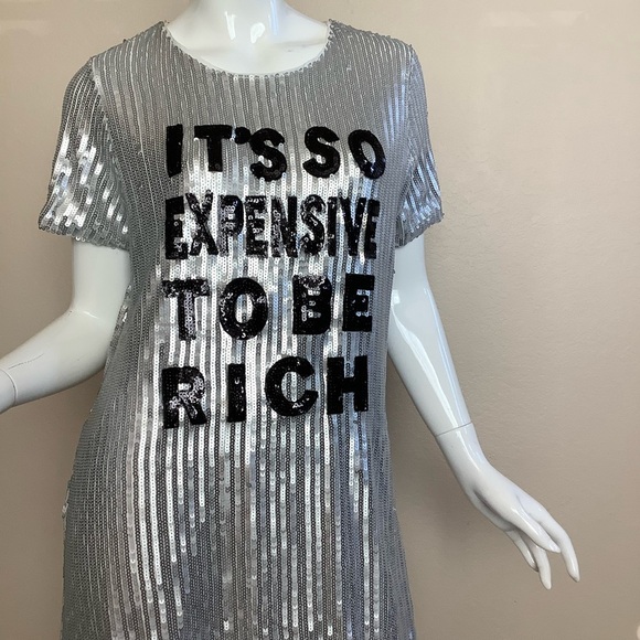 Dreamland Silver Sequin Mini Dress with Black Text NWT - Picture 3 of 7